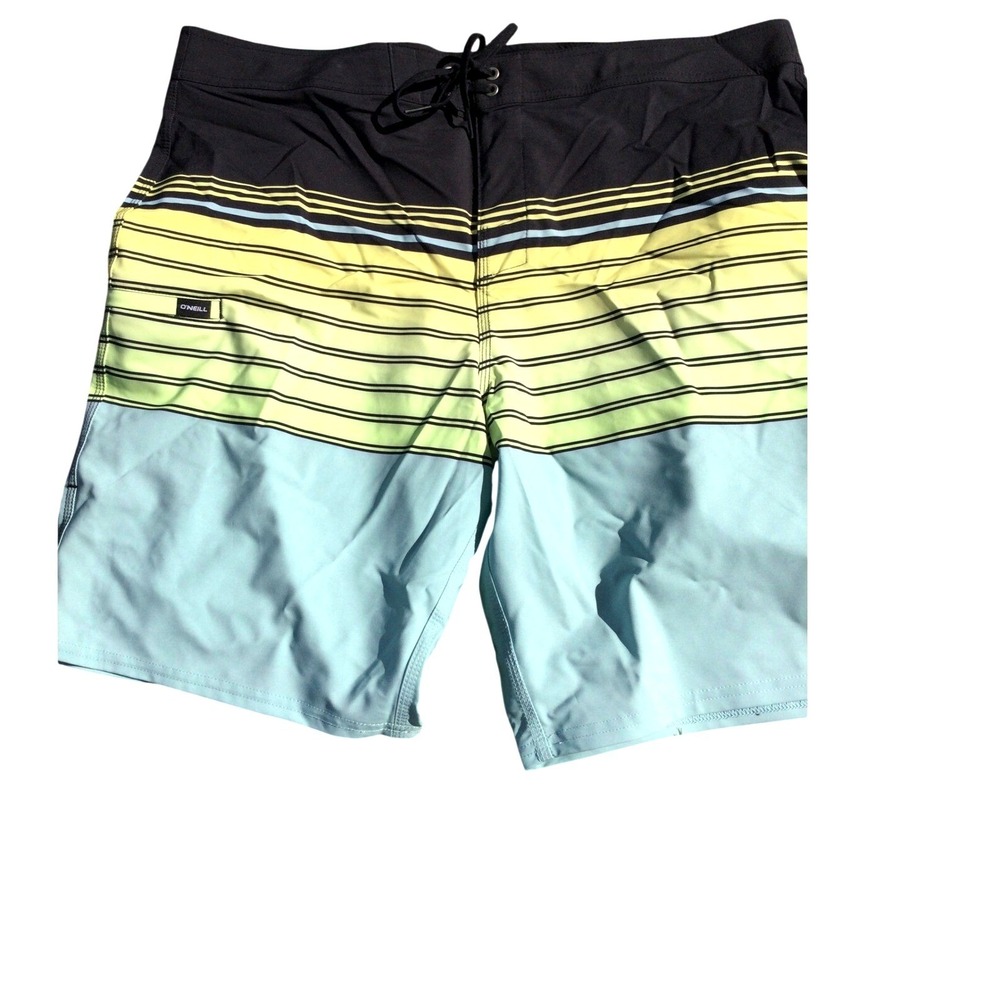 O'Neill Mens Boardshorts Swim Trunks Size 32 Stripes‎ Black Yellow Blue